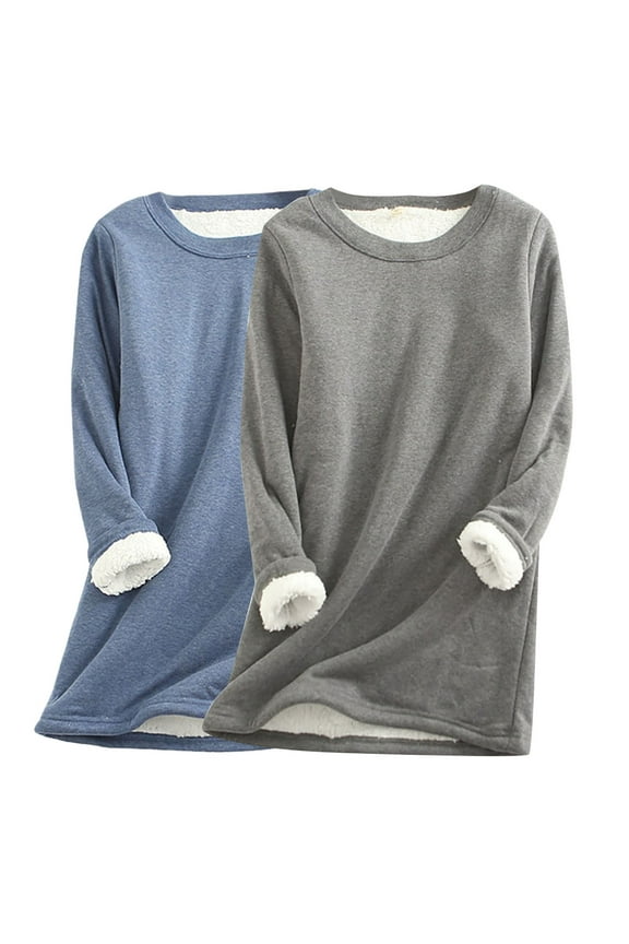 Womens Plus Fleece Lined Tops 2 Pack Tunic Long Sleeve Shirts Fall Winter Thermal Blouse
