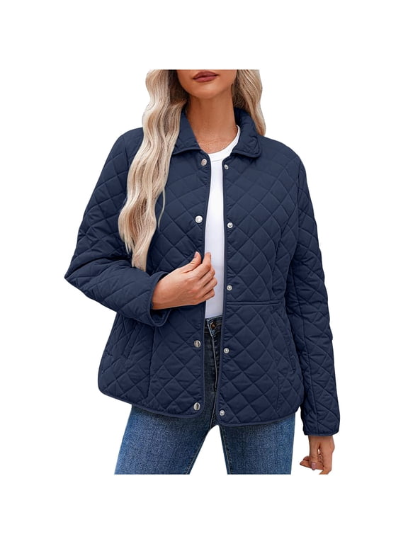 Womens Quilted Jackets Coats Cotton Collared Barn Shackets for Fall Winter, Sizes S-5XL