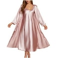 thumbnail image 1 of Perfectbot Women's Satin Nightgown & Robe Set, Long V-Neck Slip Dress & Belted Loungewear for Sleep, 1 of 8