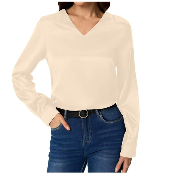 Perfectbot Womens Satin Silk Blouse Long Sleeves V Neck Casual Shirt Bussiness Going Out Outfits