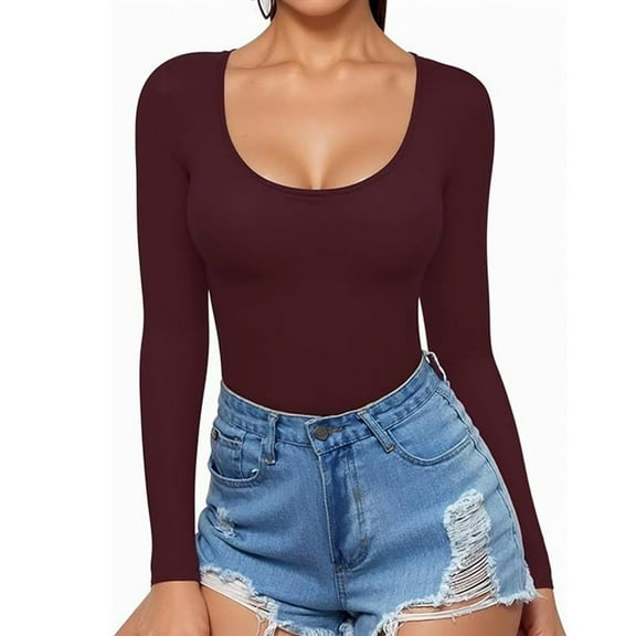 Perfectbot Womens Fall Fashion Blouse Long Sleeves Slim Fit Shirts Plain Tee Scoop Neck Base Layer Tops
