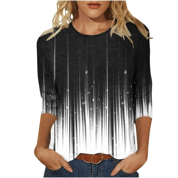 Perfectbot Womens Shirts 3/4 Sleeves Printed Round Neck Tops Casual Fashion Blouse