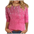 thumbnail image 1 of Perfectbot Womens Shirts Round Neck Printed 3/4 Sleeves Tops Casual Pullover Blouse, 1 of 5