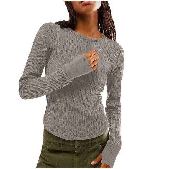 Perfectbot Womens Sweater Long Sleeves Round Neck Knit Shirts Fall Trendy Fitted Blouse