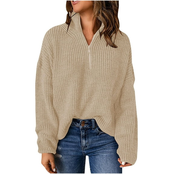 Perfectbot Womens Sweater Turtleneck Quarter Zip Long Sleeves Tops Fall Casual Knit Shirts