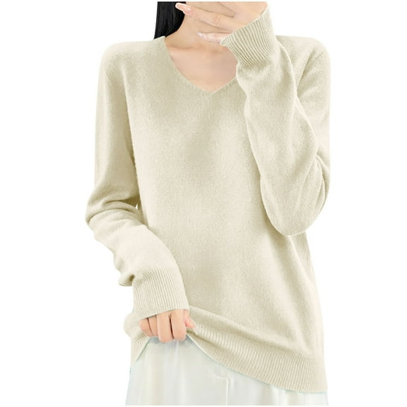 Perfectbot Womens Sweaters V Neck Pullover Fuzzy Warm Tops Trendy Fall Winter Soft Knit Shirts