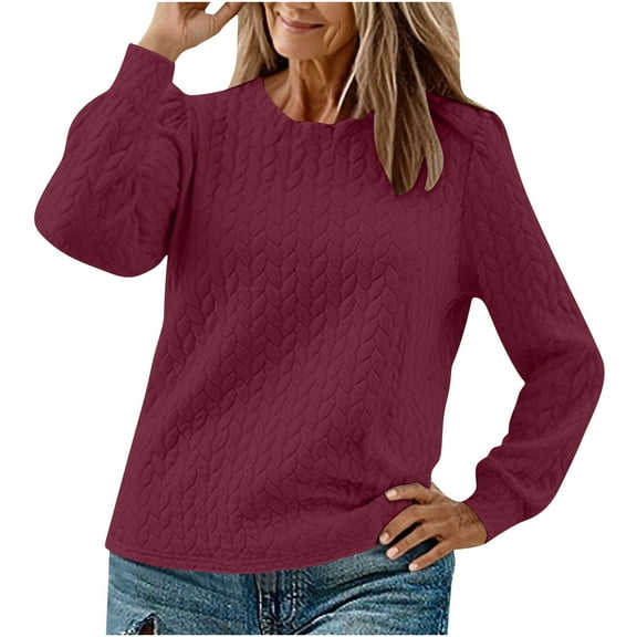 Perfectbot Womens Sweatshirts Round Neck Twist Texture Dressy Tops Fall Winter Casual Shirts