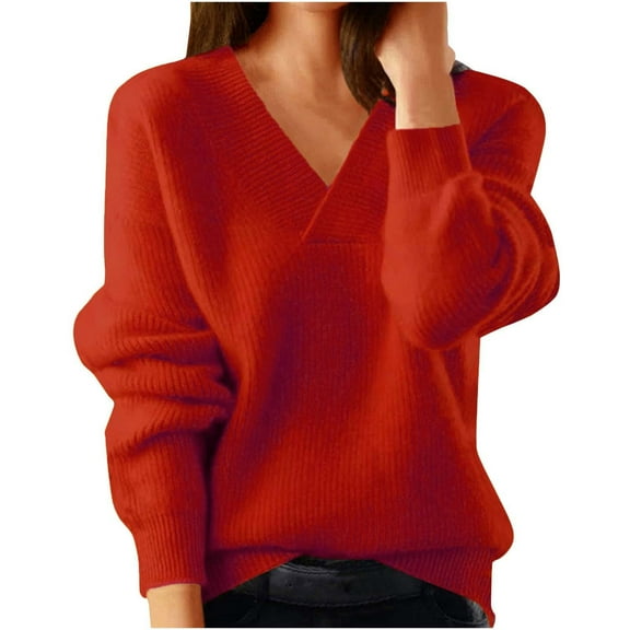 Perfectbot Womens Sweatshirts V Neck Loose Fit Knit Shirts Fall Trendy Causal Slouchy Sweaters
