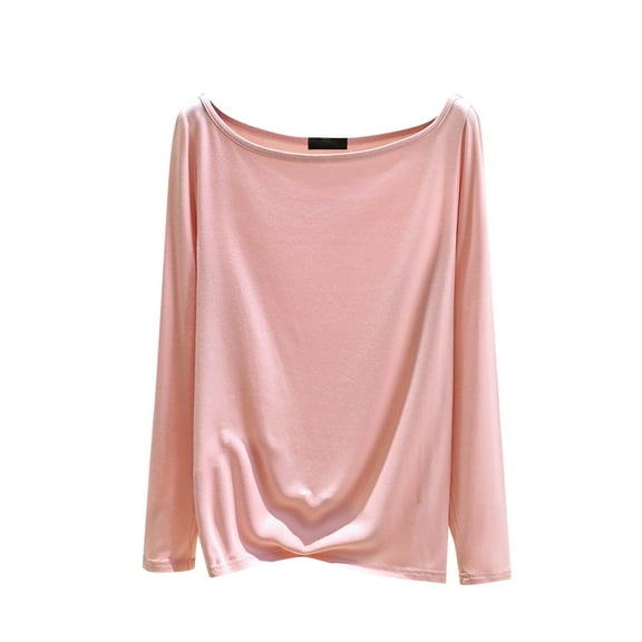 Perfectbot Womens T Shirts Boat Neck Long Sleeves Modal Tops Comfortable Loose Pullover Blouse