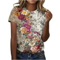 thumbnail image 1 of Perfectbot Womens T-Shirts Short Sleeve Relaxed Floral Print Summer Vintage Crew Neck Tees ,S-5XL, 1 of 5