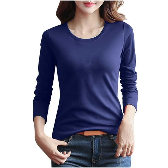 Perfectbot Womens Thermal Long Sleeves Shirt Round Neck Solid Tops Soft Comfy Casual Blouses