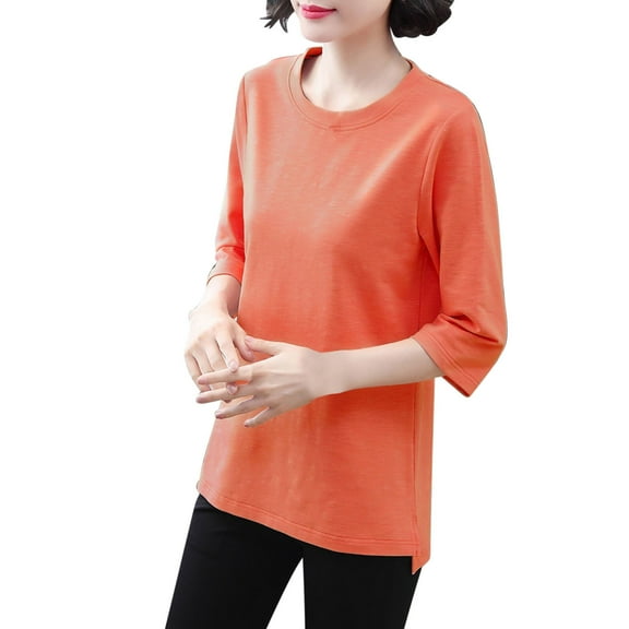 Perfectbot Womens Tops Round Neck 3/4 Sleeves Loose Fitted Blouse Summer Fall Tunic Shirt