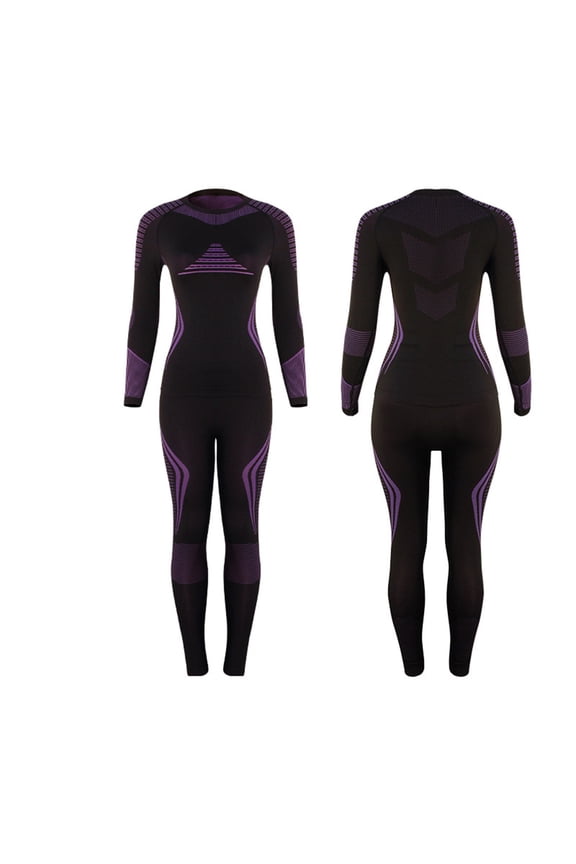 Womens Winter Ski Thermal Underwear Set, Soft Crewneck Top & Tight Pants, Layering Base Layer