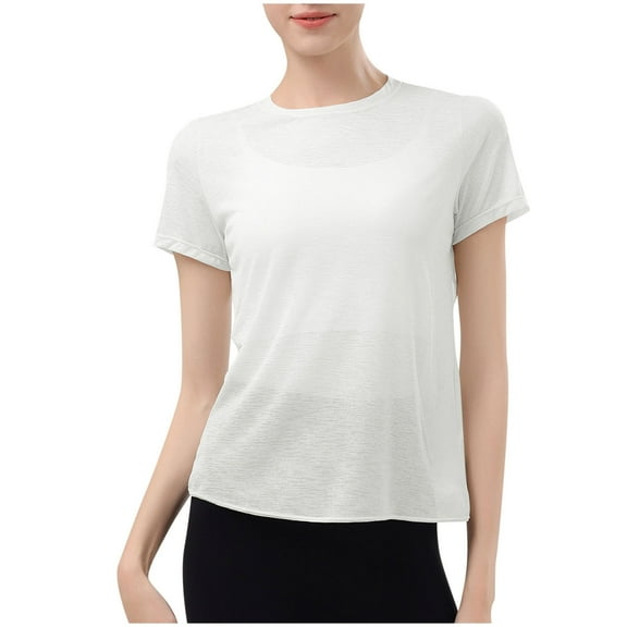 Perfectbot Womens Workout Tops Short Sleeves Crewneck Sheer T Shirts Summer Yoga Gym Blouse