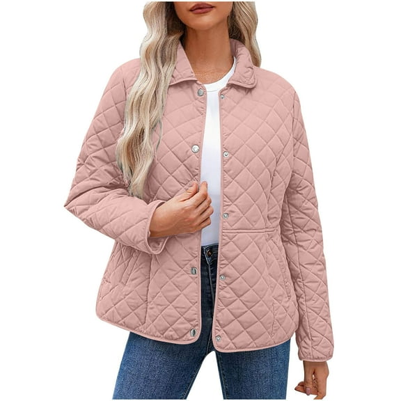 Perfectbot Womens Quilted Jackets Snap Button Cotton Collared Coats Fall Winter Outerwear