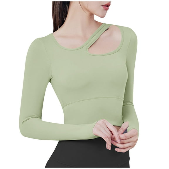 Perfectbot Workout Tops for Women Padded Cutout Crop Blouses Long Sleeves Yoga Gym Shirts