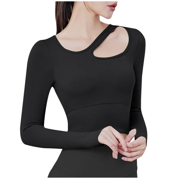 Perfectbot Workout Tops for Women Padded Cutout Crop Blouses Long Sleeves Yoga Gym Shirts