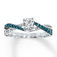 thumbnail image 1 of Perfection in 1.50 Carat Round Diamond Moissanite Ring with Sapphire on 10k White Gold, 1 of 2