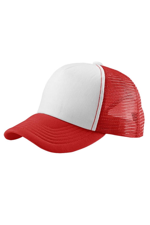 Perfectly Crowned Adjustable Snapback Trucker Mesh Cap, Red White