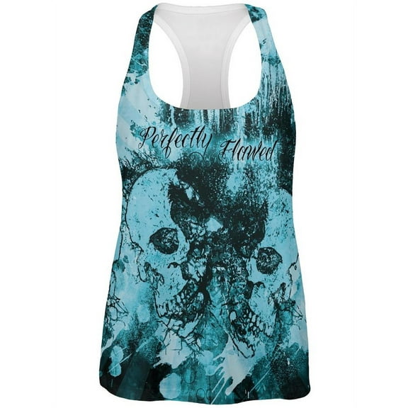 Perfectly Flawed Blue Dreaming Skulls All Over Womens Work Out Tank Top
