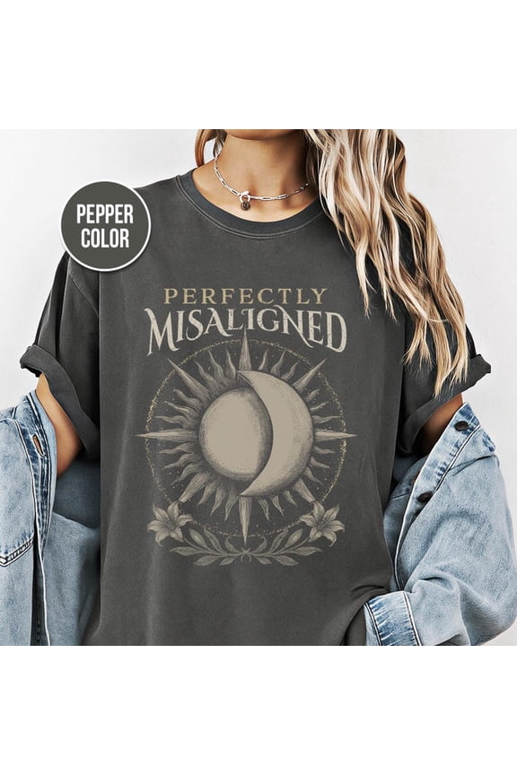 Perfectly Misaligned Sun And Moon Graphic T-Shirt, Vintage Gothic Dark Academia Aesthetic Tee Comfort Colors Unisex Cotton T-Shirt, Sizes S-3XL