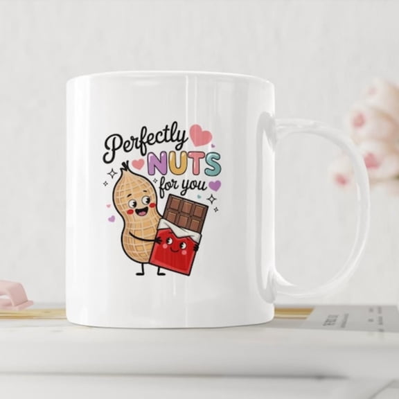 Perfectly Nu You Mug Cute Food Pun Mug Funny Peanut & Chocolate Mug Couple Gift Vaines Day Gift Cute Pun Coffee Cup.