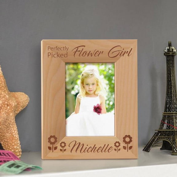 Perfectly Picked Flower Girl Personalized Wooden Picture Frame 3 1/2" x 5" Brown (Vertical)