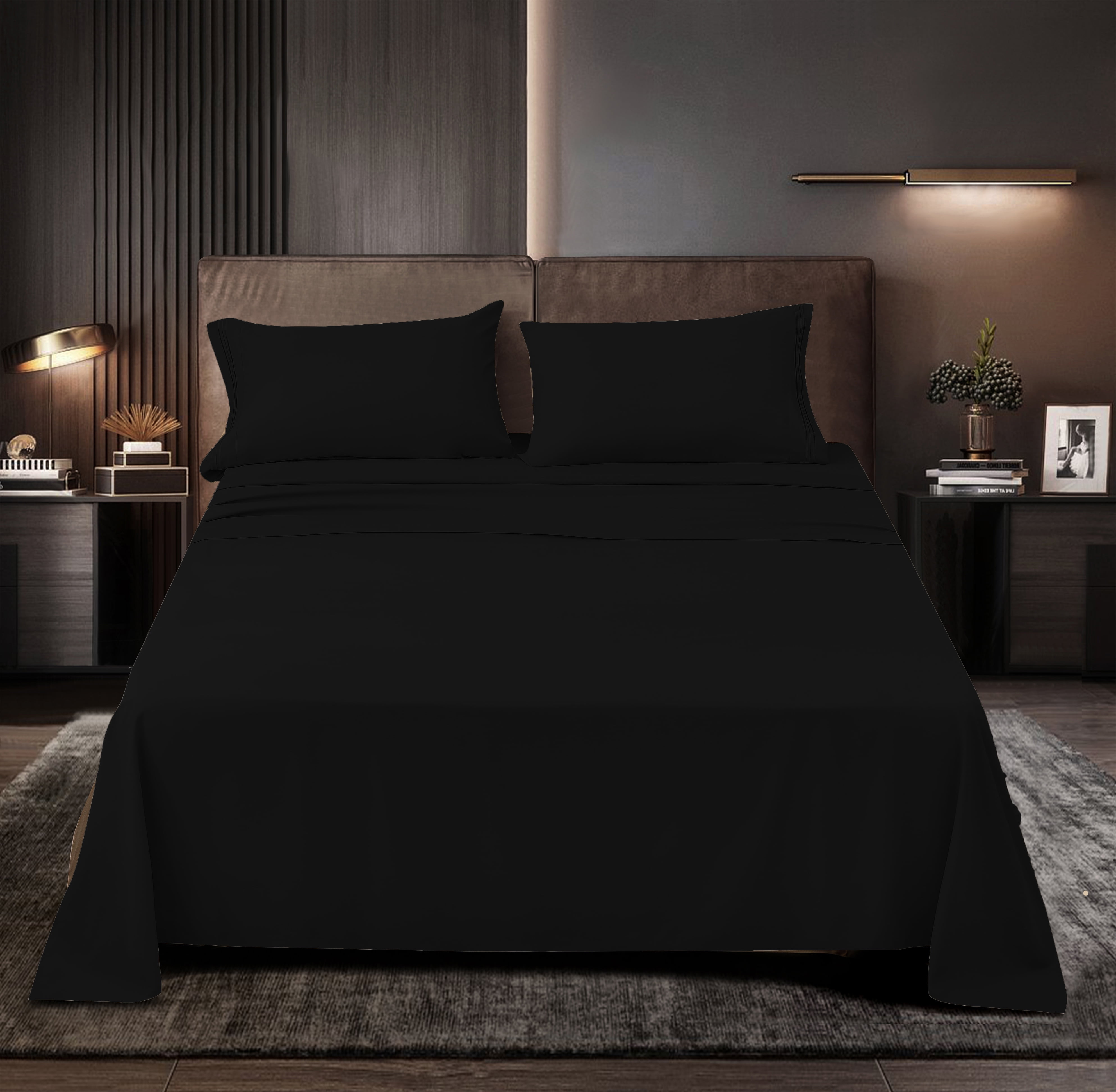 Perfectly Series Rayon Made from Bamboo Sheet Set - Wrinkle Free -Softer than Cotton- Deep Pockets - 3 Piece - 1 Fitted Sheet, 1 Flat, 1 Pillowcases Twin, Black