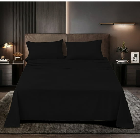 Perfectly Series Rayon Made from Bamboo Sheet Set - Wrinkle Free -Softer than Cotton- Deep Pockets - 3 Piece - 1 Fitted Sheet, 1 Flat, 1 Pillowcases Twin, Black