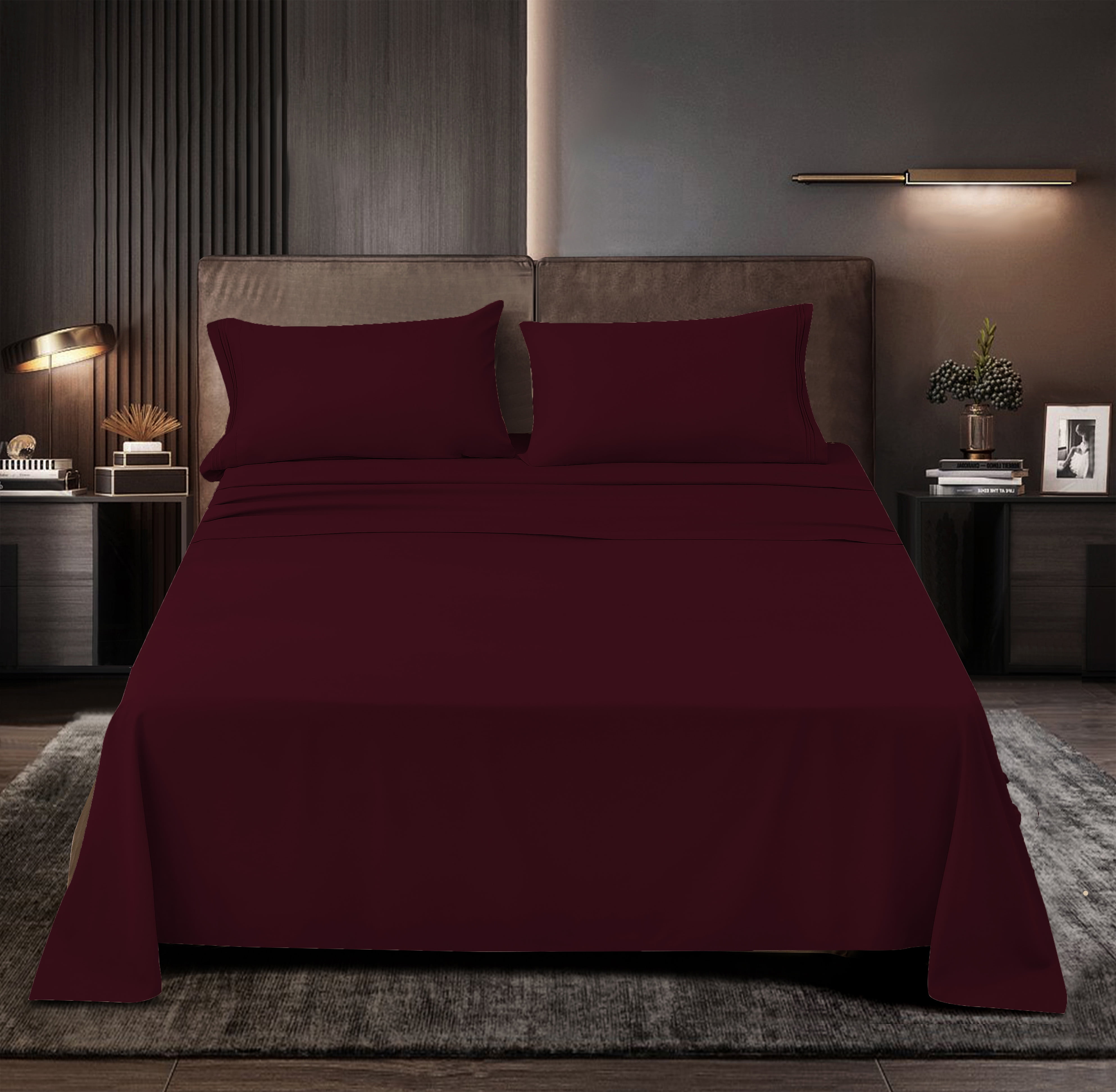Perfectly Series Rayon Made from Bamboo Sheet Set - Wrinkle Free -Softer than Cotton- Deep Pockets - 4 Piece - 1 Fitted Sheet, 1 Flat, 2 Pillowcases Full, Eggplant
