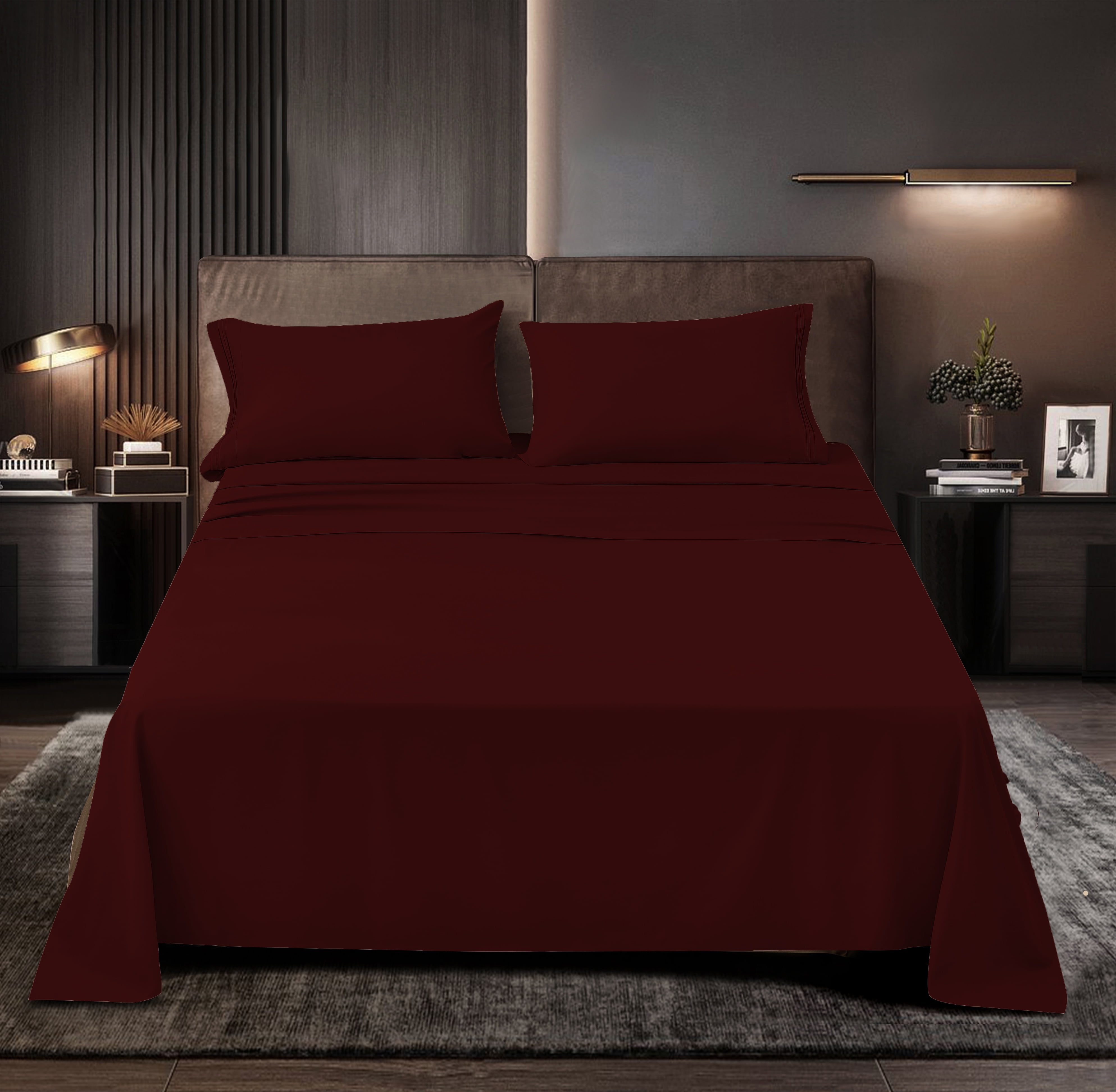 Perfectly Series Rayon Made from Bamboo Sheet Set - Wrinkle Free -Softer than Cotton- Deep Pockets - 4 Piece - 1 Fitted Sheet, 1 Flat, 2 Pillowcases King, Burgundy