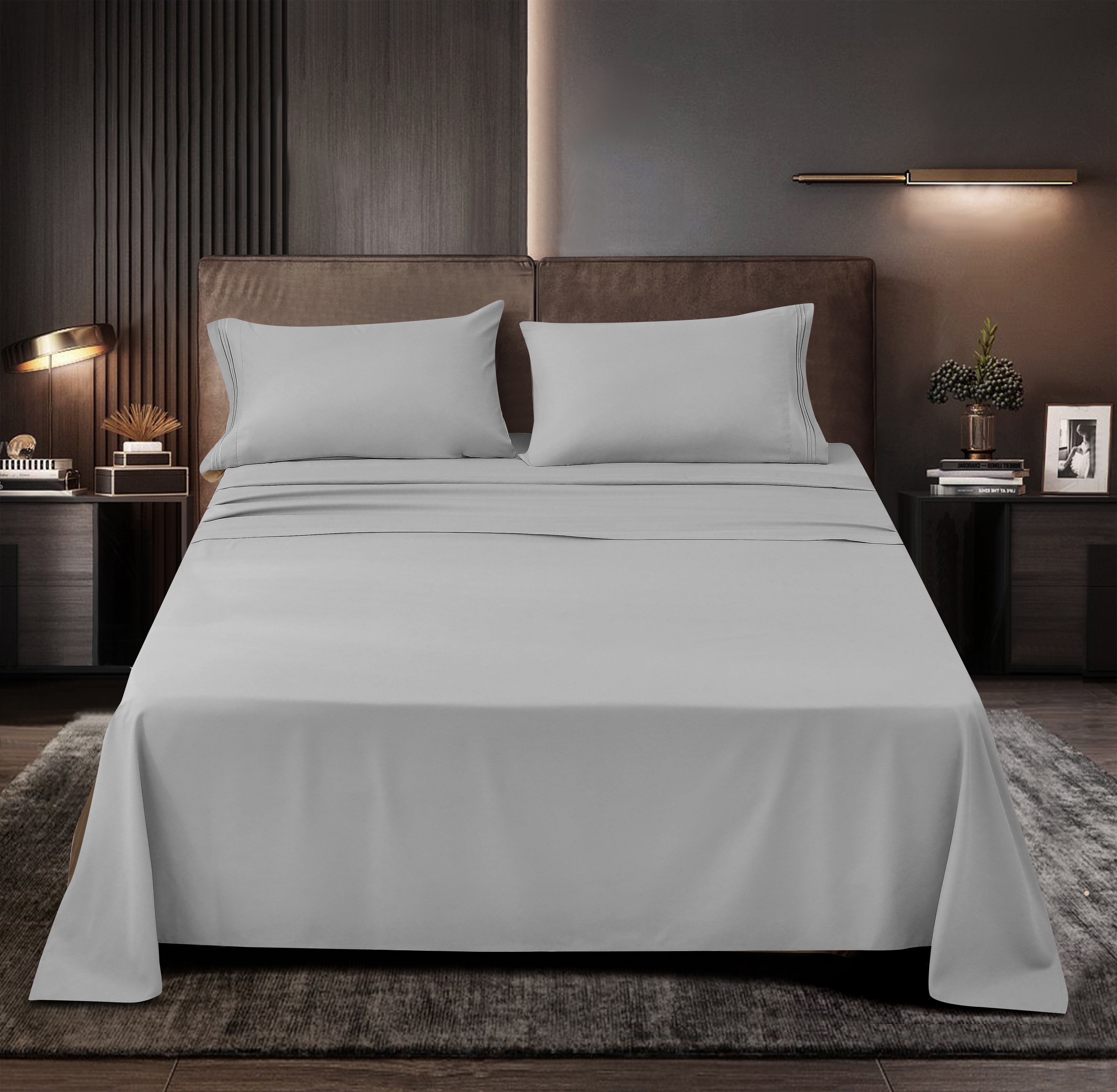 Perfectly Series Rayon Made from Bamboo Sheet Set - Wrinkle Free -Softer than Cotton- Deep Pockets - 4 Piece - 1 Fitted Sheet, 1 Flat, 2 Pillowcases Queen, Silver