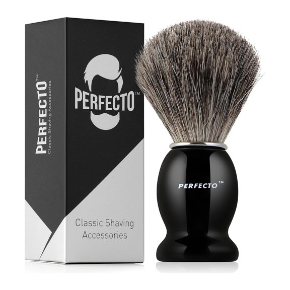 Perfecto 100% Pure Badger Shaving Brush-Black Handle- Engineered for The Best Shave of Your Life. for, Safety Razor, Double Edge Razor, Straight Razor or Shaving Razor, Its The Best Badger Brush.