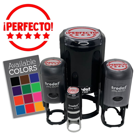 Perfecto Five Star Compliment Spanish Teacher Stamp Self-Inking Rubber Stamp for Stamping Ink Stamper Crafting Planners - 3/4 Inch Small - Orange Ink