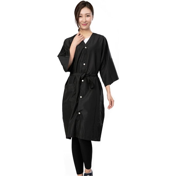 Perfehair Hair Salon Client Gown Robes Cape for Clients- Kimono Style, 5 Snap Closures, Black
