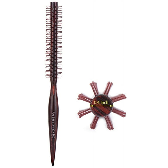 Perfehair Small Round Hair Brush Nylon Bristles, Short Hair Blow Drying Roll Hairbrush, 1 inch, Brown