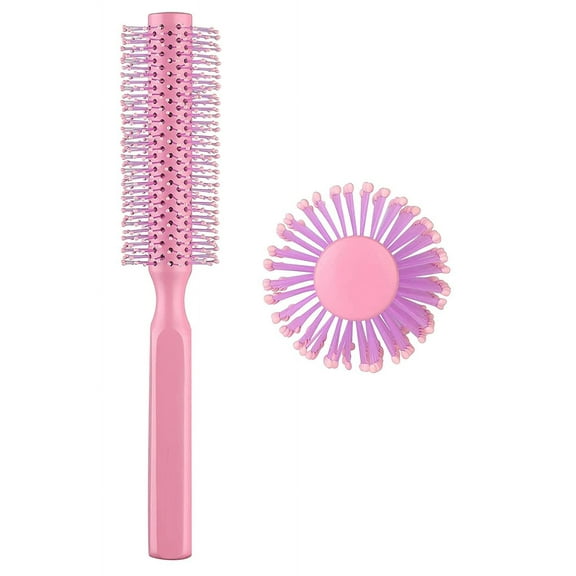 Perfehair Small Round Hair Brush for Short Thin Hair, Soft Nylon Bristles, 1.5 inch, Pink