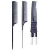 Perfehair Teasing Comb Set for Fine Hair 3-Pack Rat Tail Backcombing Volumizing Parting Combs Tools Metal Pick, Black