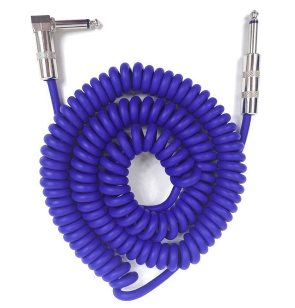 Perfektion Guitar Cable Instrument Coiled Heavy Duty Blue 20ft Right Angle End