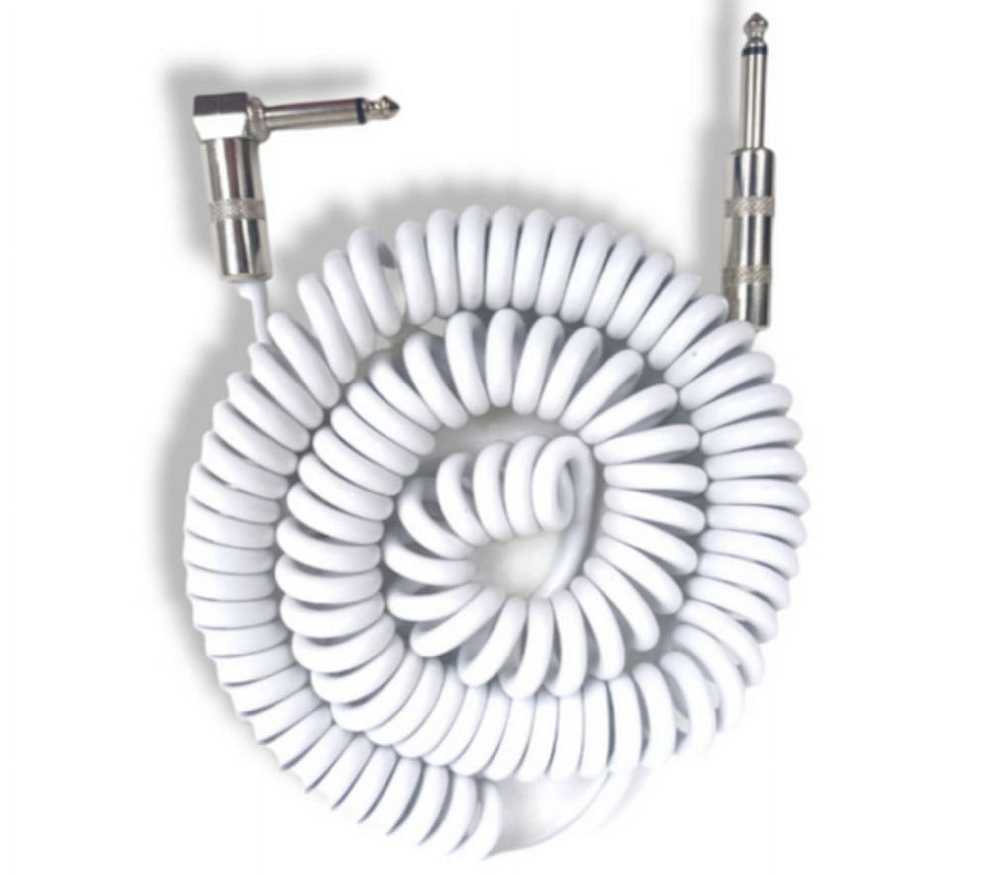 Perfektion Guitar Cable Instrument Coiled Heavy Duty White 20ft Right Angle End