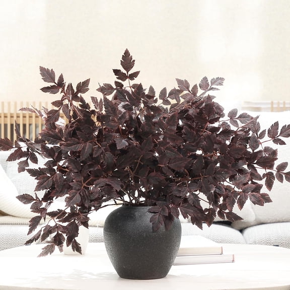 PERFNIQUE 6 Pack Artificial Plum Cimicifuga Leaf Sprays, 24" Faux Ramosa Branches for Vase, Fall Floral Stems for Table Centerpiece, Farmhouse, Wedding, or Mantel Decor