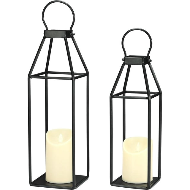 Perfnique Black Metal Lanterns 2 Rustic Lantern Decor Farmhouse Candle Holder For Front Porch 0643