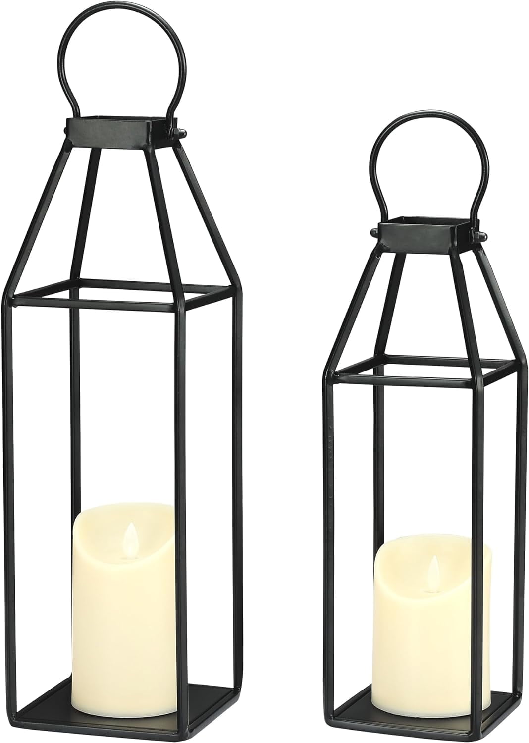 PERFNIQUE Black Metal Lanterns Set of 2 Rustic Candle Holders for ...