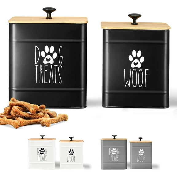 Perfnique Dog Treat Container, Dog Treat Jar Set of 2 with Airtight Lid, Dog Cookie Jar for kitchen Counter, Pet Treat Container, Dog Treat Canister and Storage, 7.8x6.2" & 7.3x5.5"(Black)