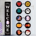 thumbnail image 1 of Perfnique Interchangeable Welcome Sign for Front Porch Standing, 47 x 7.9 Inch Black Wooden Leaner Sign with 10 Interchangeable Designed Icons(5 double sided disks), Modern Farmhouse Rustic, 1 of 8
