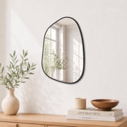 Perfnique Irregular Wall Mirror Asymmetrical Mirror, 16x12 Black Wood Framed Mirror for Bathroom Bedroom Living Room Entryway, Decorative Modern Wall Decor, Wall Mounted Mirror