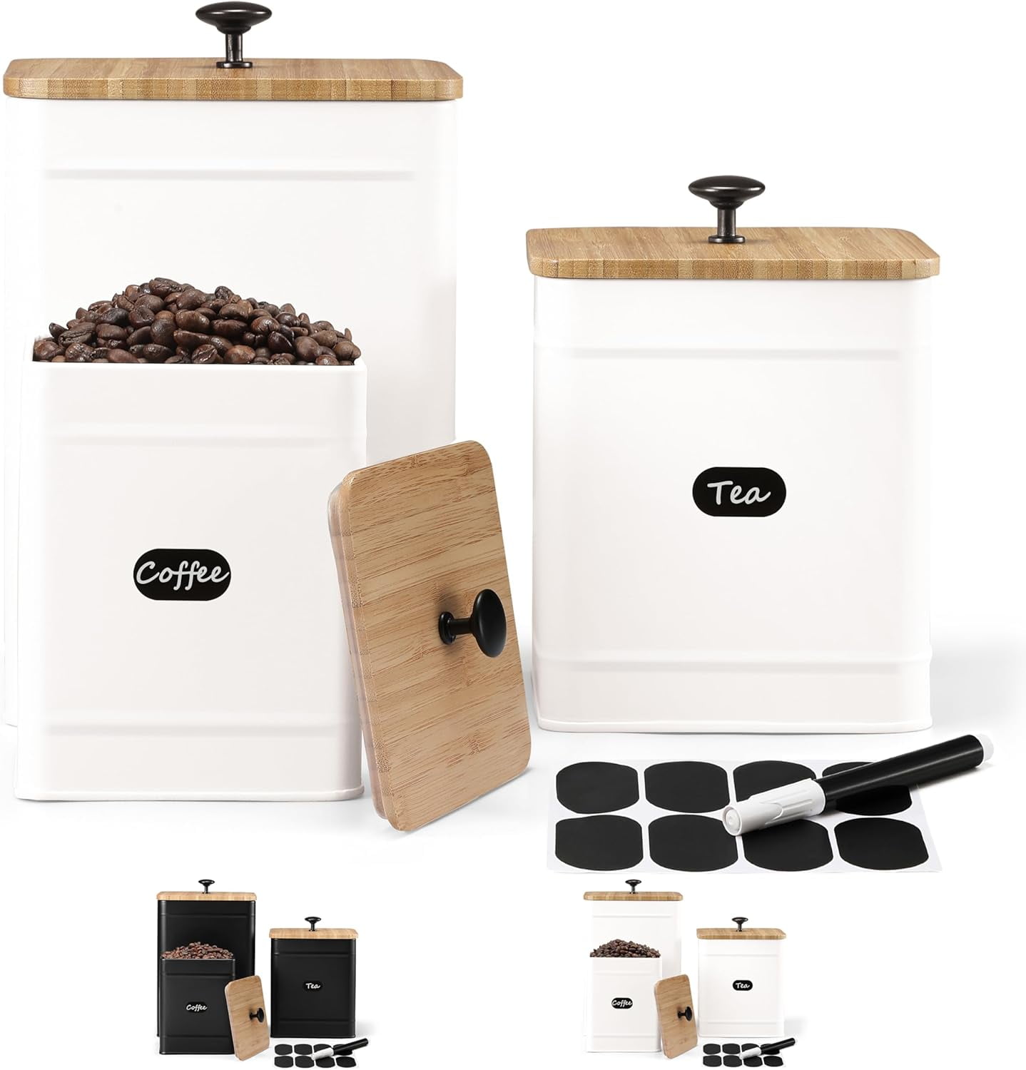 Perfnique Kitchen Canisters for Countertop Set of 3, Airtight Canisters Sets for the Kitchen Counter with Lid, Metal Farmhouse Food Storage Containers Jars for Flour Sugar Coffee Tea Spice (White)