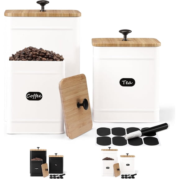 Perfnique Kitchen Canisters for Countertop Set of 3, Airtight Canisters Sets for the Kitchen Counter with Lid, Metal Farmhouse Food Storage Containers Jars for Flour Sugar Coffee Tea Spice (White)