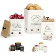 thumbnail image 1 of Perfnique Kitchen Vegetable Storage Container, Potato Onion and Garlic Storage Bin Set of 3 for Countertop Pantry, Kitchen Canisters Organization Keeper Holder Tin with Aerating Holes and Lid (White), 1 of 6
