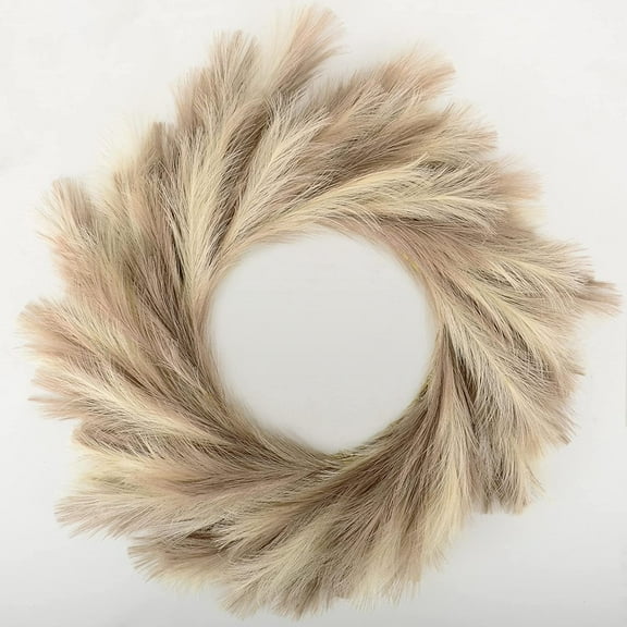 Perfnique Pampas Grass Wreath, 27'' Faux Pampas Wreath for Front Door, Artificial Pampas Wreath for All Seasons, Boho Wall Decor, Farmhouse Pampas Grass Garland, DIY Wreath Arrangement (Ivory&Taupe)
